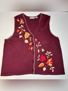 Vintage Cabin Creek Autumn CottageCore Sweater Knit Vest~Embroidered~GrandmaCore